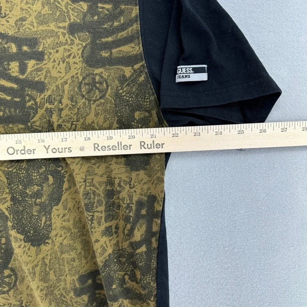 VTG Guess Jeans XXL Shirt Green Black Dragon Kanji Triangle Logo Cyber 1990s 90s - Picture 7 of 8